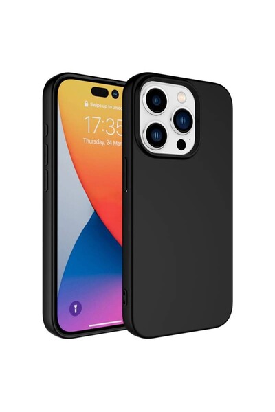 Paladyum Case غطاء سيليكون أسود مخملي داخلي متوافق مع آيفون 15 برو