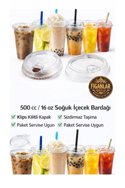 figanlar ambalaj 25 adet 500 cc 16 Oz PET Soğuk İçecek Bardağı Klips Kilit Ka...