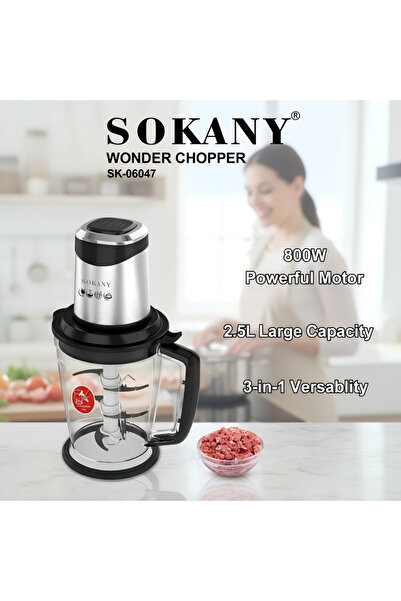 SOKANY 3-in-1 Food Processor 800W, Meat Grinder Garlic Chopper Egg Beater wit...