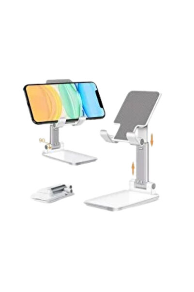 Lisinya حامل هاتف مكتبي قابل للطي ومريح وقابل للتعديل باللون الأبيض -