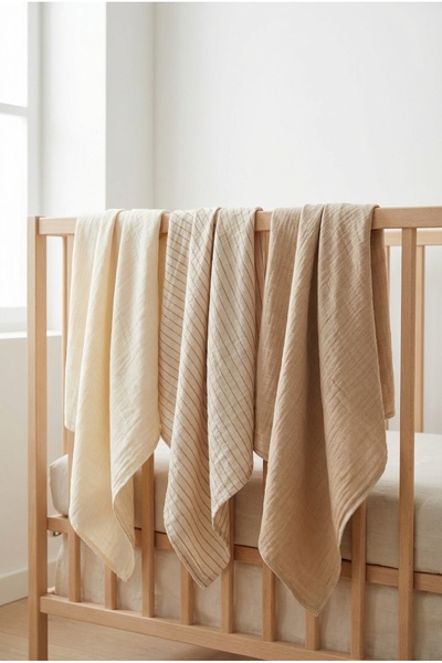 COOLMINIES 3 Lü Set, Çok Amaçlı Çift Katlı %100 Pamuk Muslin Bebek Battaniyes...