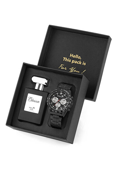 Polo Air Spor Erkek Kol Saati Ve 55ml Parfüm Hediyelik Kutusunda Set Siyah Re...