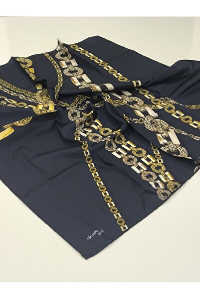 Armine Sport Chain Pattern Polyester Tivil Scarf Navy Blue Gold 7000-02