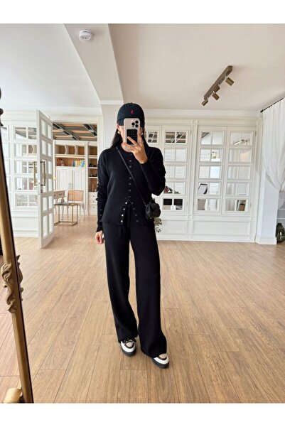 JaMolls Women's Knitwear Set with Sleeve Details, Comfortable, Ribbed, Snap-B...