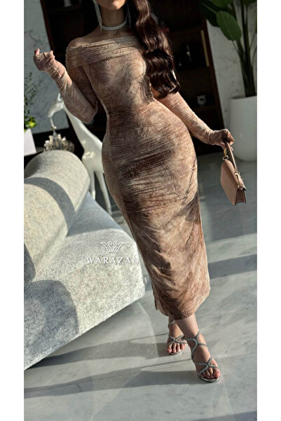 Warazan فستان سهرة براندي مخمل ماسك بقماش مشجر للمناسبات