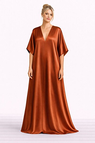 UNTIMELY Deep V-Neck, A-Form Fit Maxi Stylish Satin Dress