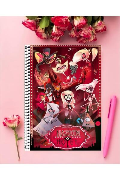 Saatistan Hazbin Hotel Anime Telli Kareli Defter, A4 Boyut, Özel Tasarım, 21x...