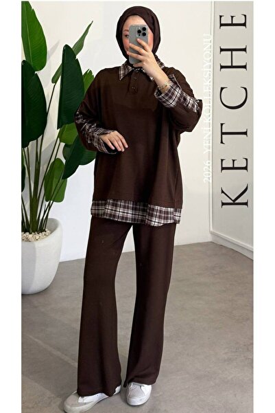 Butik ekose detaylı ikili takım