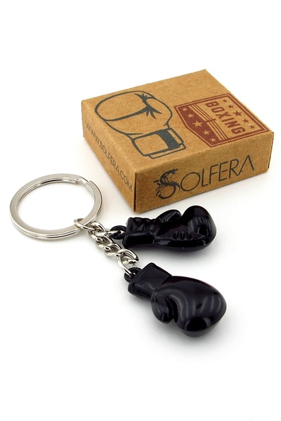 Solfera Pereche de mănuși de box Boxer Sport Culoare neagră Breloc metalic KY156