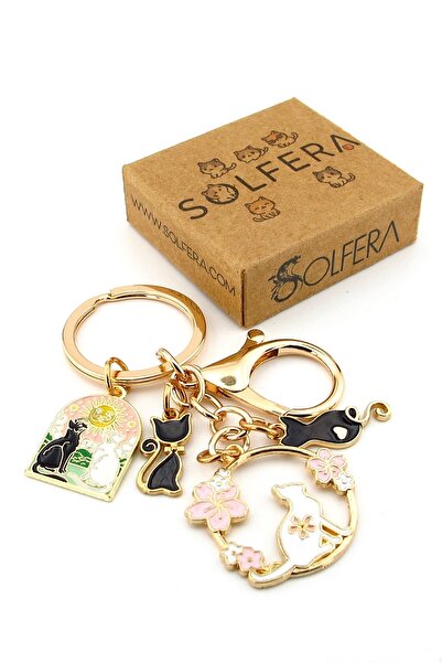 Solfera Pisici alb-negru Tarot Sun Card Ornament pentru geantă Breloc cu farm...