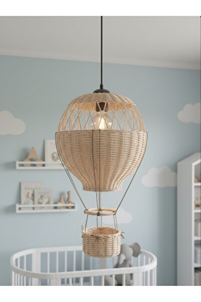 Ebruli Rattan Bebek Odası Balon Avize