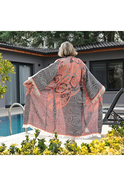 HB&Victory %100 Pamuk Müslin Jakarlı Kimono Kaftan Bornoz