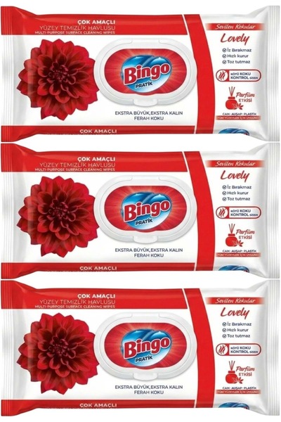 Bingo Clean Yüzey Temizlik Havlusu 96 Yaprak Sevilen Kokular Lovely - Gül (3 ...