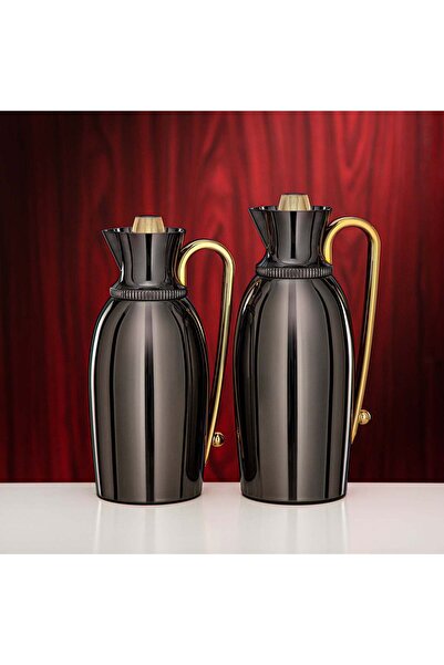 Almarjan Vacuum Flask Set 0.75 L & 1 L Nickel Black & Gold