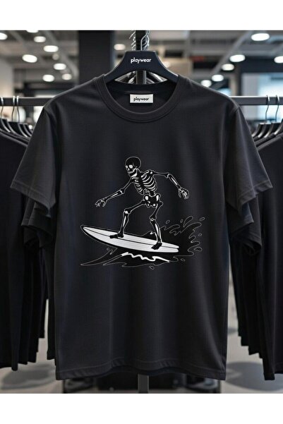 playwear PLAY WEAR Tricou unisex cu imprimeu SKELETON SURFER, cu decolteu rotund