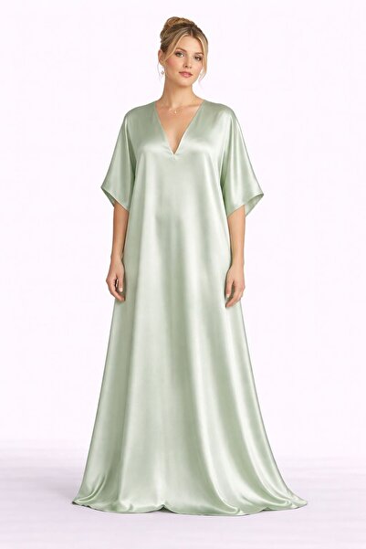 UNTIMELY Deep V-Neck, A-Form Fit Maxi Stylish Satin Dress