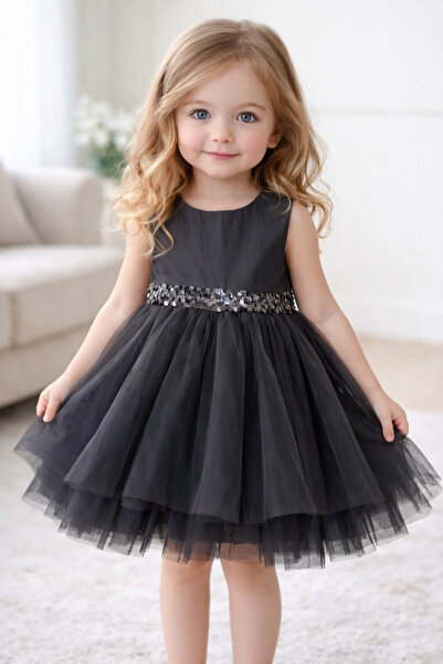 KRAGT Kız Çocuk Abiye Elbise, 3-4 Yaş, Tüllü, Payet Detaylı, Özel Gün Elbisesi