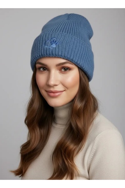 CANMODA Recien Women's Indigo Embroidery Detailed Ribbed Knit Winter Knitwear...