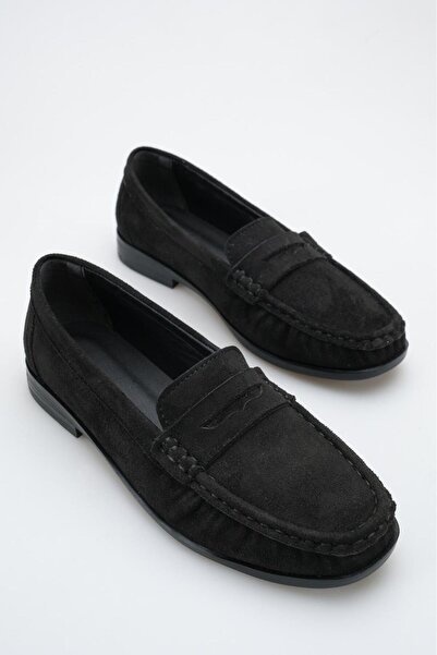 LDR Women's Black Suede Moccasin Loafer Low Heel Shoes
