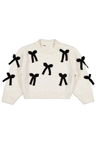 Civil Girls Fiyonk Aksesuarlı 2-5 Yaş Kazak - Ekru 3-4 Yaş