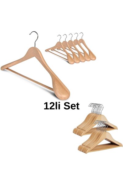 808 Studio 12li Set Naturel Askı Set - Ceket Askısı - Elbise Askısı -