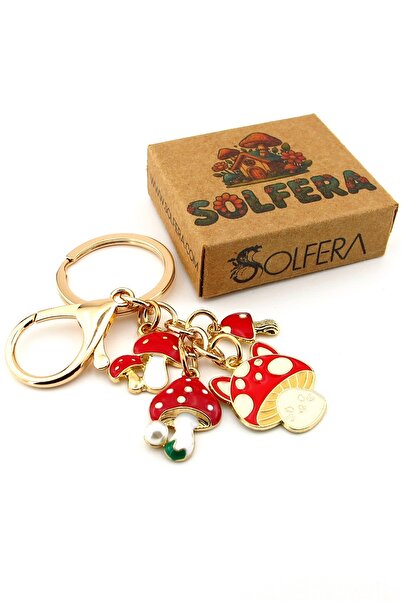 Solfera Breloc metalic cu ornament pentru geantă, cu ciuperci roșii, pădure, ...
