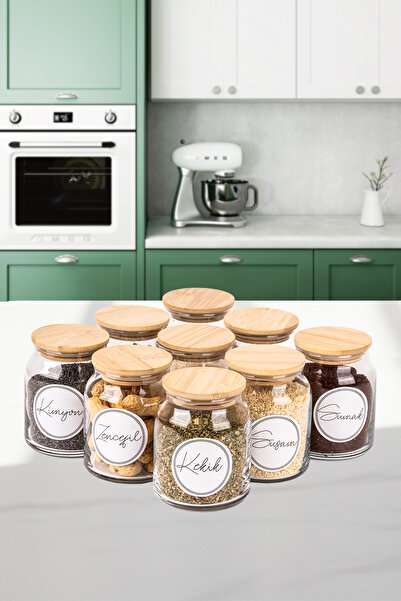 Minya Home 9-Piece Spice Jar Set Glass Jars with Natural Wooden Lids Vacuum S...