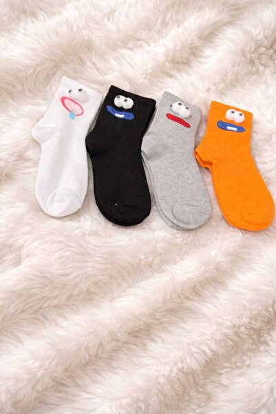 Nativeora Kadın Oynar Gözlü Komik Yüz Desenli Renkli Soket Çorap 4’lü Set