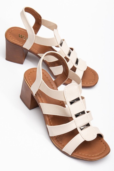 SENASTİL S15 Women's Thick Heeled 6 Sandals with Metal Detailing and Elastic