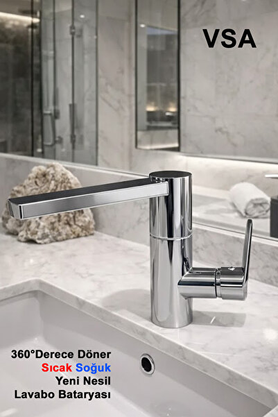 VSA Yeni Model Krom Gümüş Banyo Lavabo Bataryası | Kaliteli Musluk | 360° Dön...