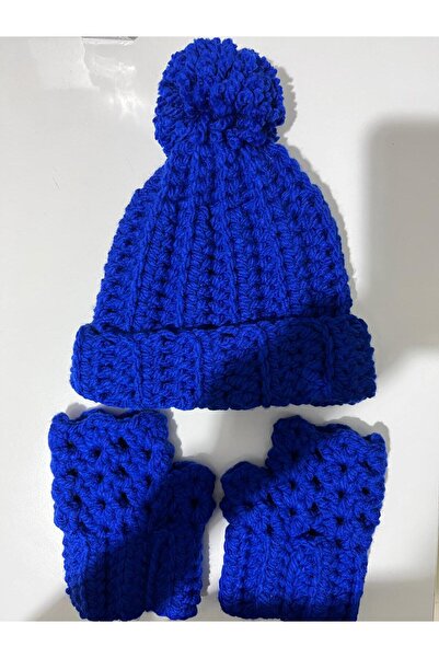 HobiDünyasıElif Hand Knitted Beanie and Gloves Set