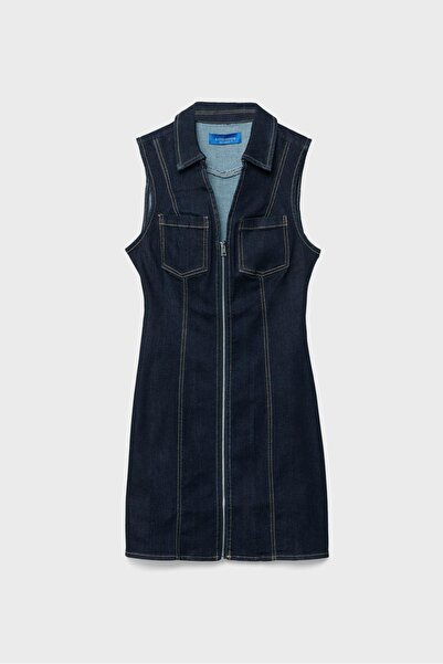 Stradivarius Kısa kolsuz denim elbise fermuarlı