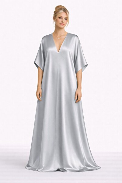 UNTIMELY Deep V-Neck, A-Form Fit Maxi Stylish Satin Dress