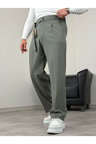 BE TOR KENDİNDEN KEMERLİ PİLELİ BAGGY KUMAŞ PANTOLON