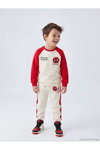 LC Waikiki Μπεζ φούτερ παντελόνι για αγόρια με στάμπα Spider-Man