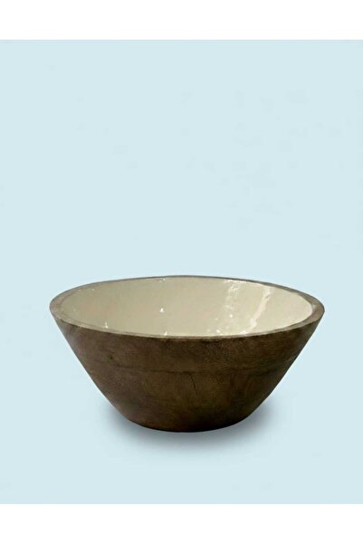 FARALYAHOME Mango Wood Bowl Presentation, Salad, Fruit Bowl 25 Cm-Cream-
