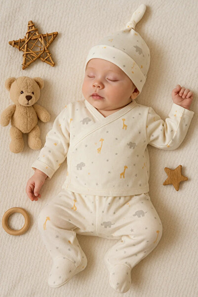 Beruflic Giraffe Patterned 3 Piece Baby Boy Hospital Release 100% Cotton