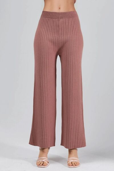 Hiccup My Fashion Textured Ribbed Wide-Leg Knit Pants