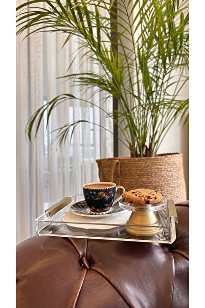 MELOR DESİGN PLEKSİ KAHVE SUNUM TEPSİ MAT GOLD DÜZ KULP