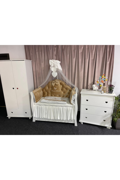 PeppiBambini Lenjerie de patut personalizata 11 piese REGAL Catifea Beige -