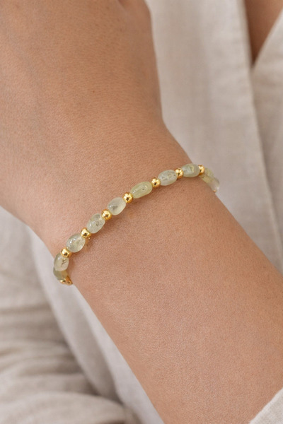 tutu tasarım alaçatı سوار بسيط مزين بخرز من الحجر الطبيعي بلون ذهبي - سوار نس...