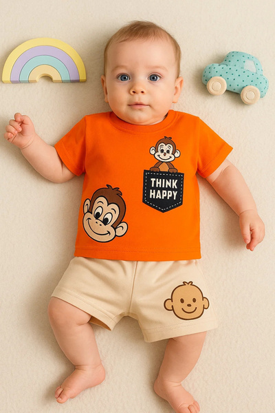 Beruflic Babydonat Monkey Patterned 2-Piece Baby Boy Set