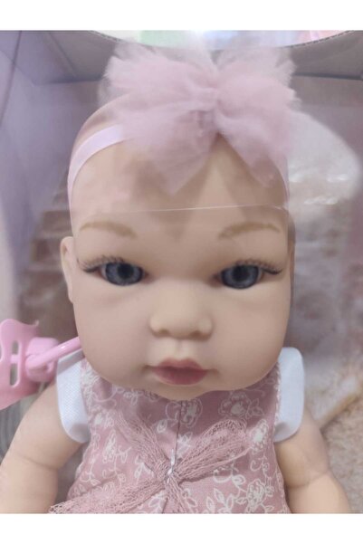 Boratila Toys 32 CM Tam Vinil Kıyafetli Güzel Bebek Emzik Aksesuarlı Pembe-59995