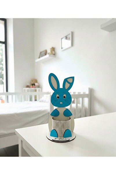 Ste Desing Kişiye Özel İsimli Ahşap Tavşan Kalemlik - Çocuk Odası Masaüstü Dü...