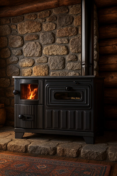 temiz iş Pik Döküm Tuğlalı Şömine Mat Siyah Kuzine