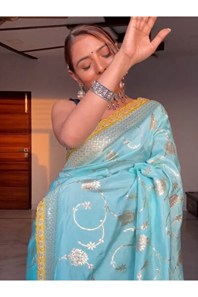 MYSMAR Blue Soft Silk Saree - KTZ6094 | Blue