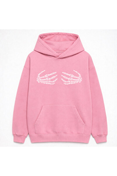 PURE EFFECT سويت شيرت نسائي بقلنسوة مزين بطبعة هيكل عظمي و3 خيوط مطرزة