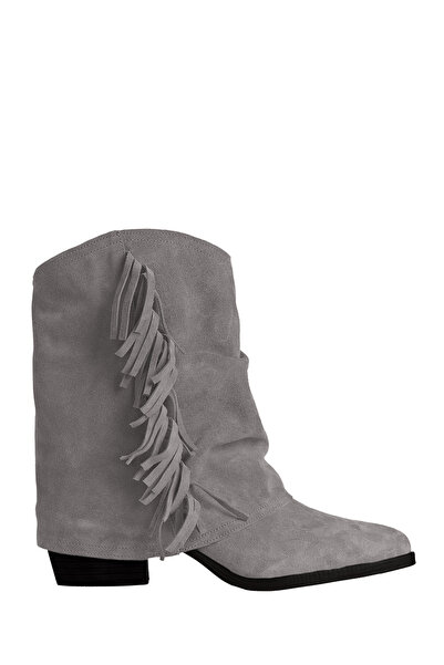 ToH Shoes Lili Light Grey Suede Boots Accessorized With Fringes