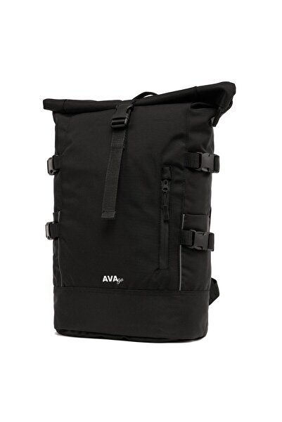 AVA Black unisex waterproof roll top urban backpack 26 L 47x18x31 cm