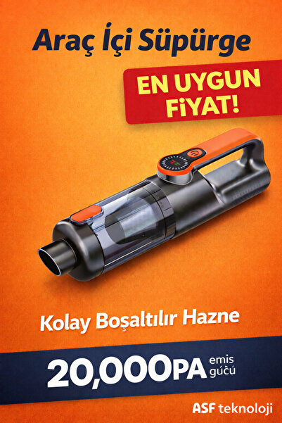 asfteknoloji Araç İçi Süpürge 20.000PA Emiş Gücü Kolay Boşaltılır Hazne Yedek...
